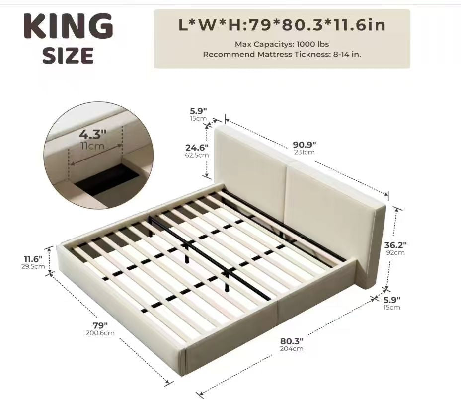 King Size Platform Bedframe with Split Cushion Backrest Multi Market World Inc.