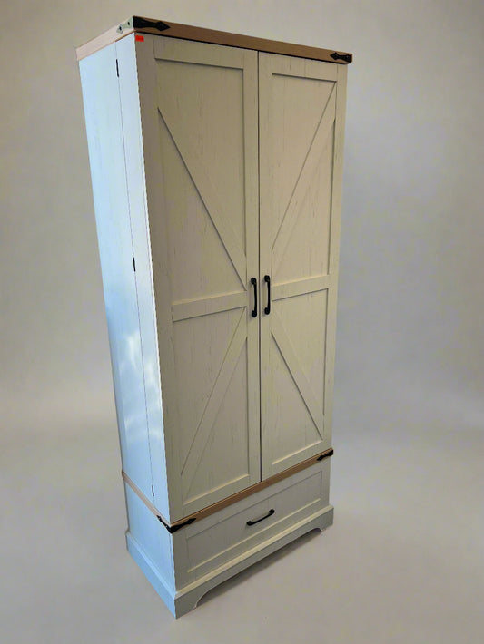 72" Farmhouse-Style Wooden Pantry Cabinet with Barn Doors, Adjustable Shelves & Drawer Storage – Off-White Finish