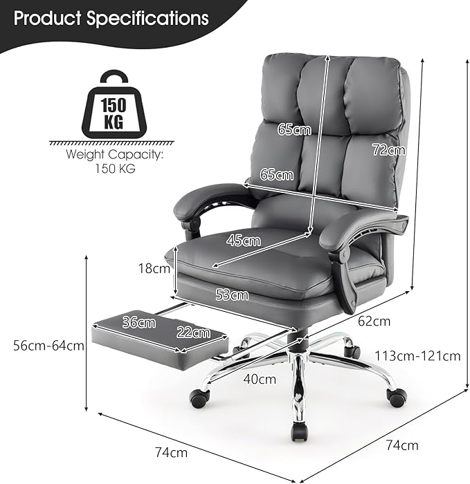 Reclining PU Leather Office Chair with Footrest and Adjustable Features Multi Market World Inc.