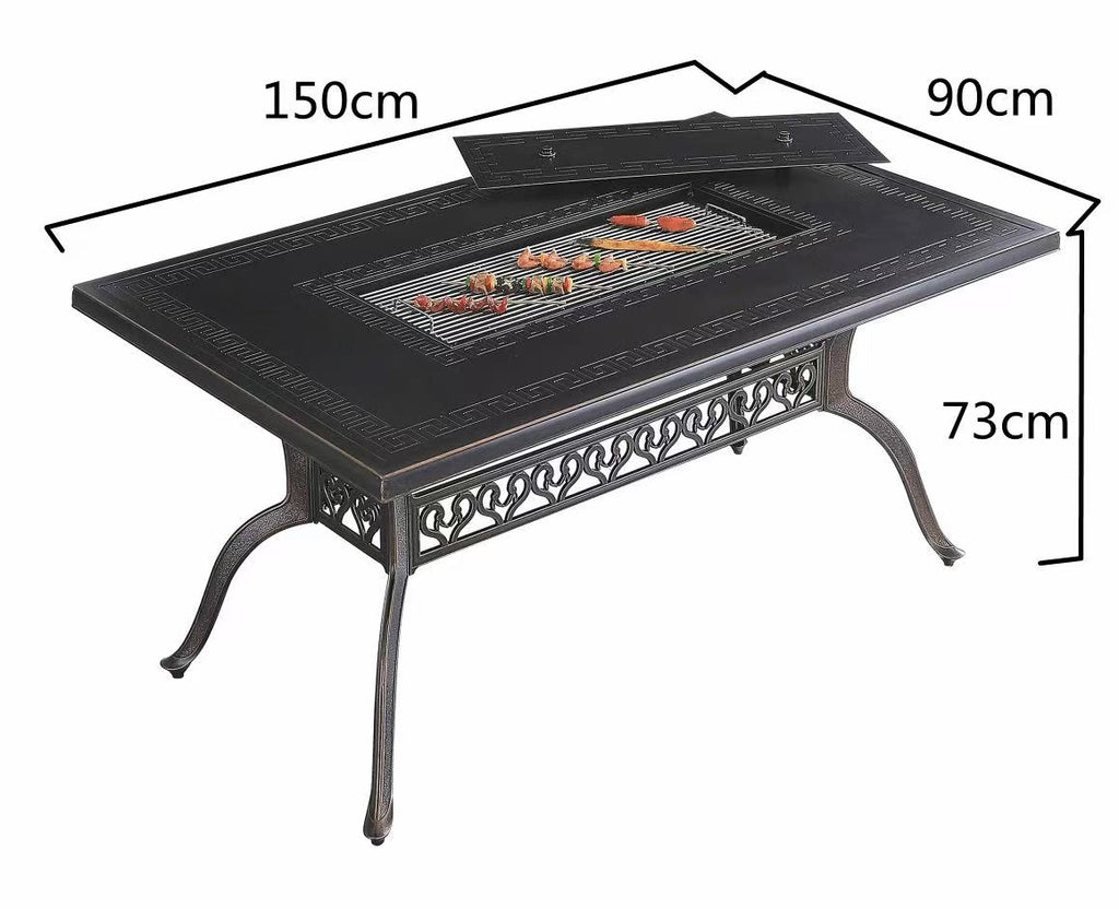 7-Piece Large Patio Dining Set with Built-In Charcoal BBQ Grill Multi Market World Inc.