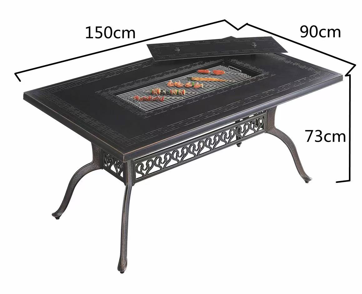 7-Piece Large Patio Dining Set with Built-In Charcoal BBQ Grill