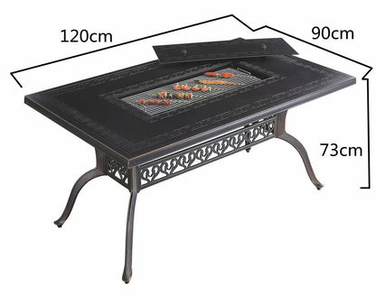 7-Piece Rectangular Patio Dining Set with Built-In Charcoal BBQ Grill