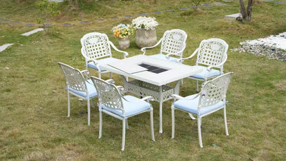 7-Piece Rectangular Patio Dining Set with Built-In Charcoal BBQ Grill