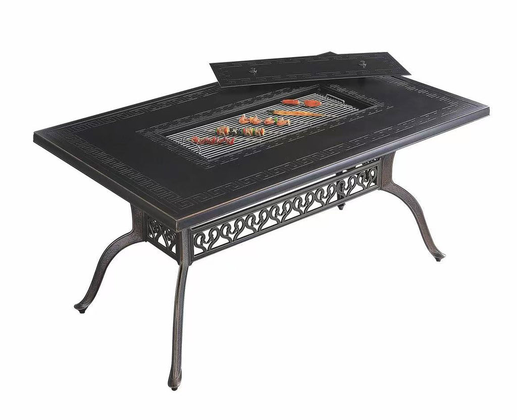 7-Piece Large Patio Dining Set with Built-In Charcoal BBQ Grill Multi Market World Inc.