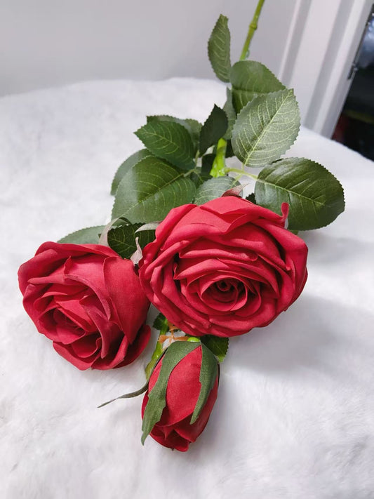 Rose Artifical Flowers With Realistic Texture (with 3 Heads)