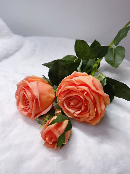 Rose Artifical Flowers With Realistic Texture (with 3 Heads)