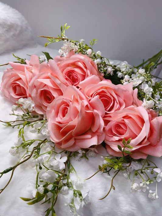 Rose Artifical Flowers With Realistic Texture (with 6 Heads)