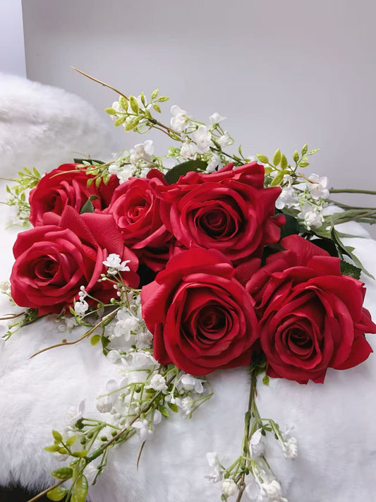 Rose Artifical Flowers With Realistic Texture (with 6 Heads)