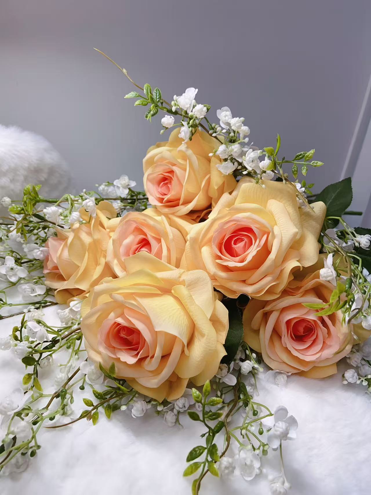 Rose Artifical Flowers With Realistic Texture (with 6 Heads)