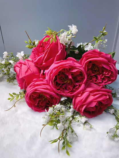 Rose Artifical Flowers With Realistic Texture (with 6 Heads)