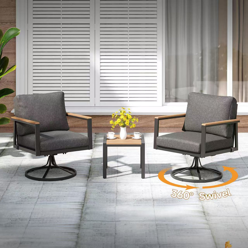 5-Piece Outdoor Patio Furniture Set with 360° Swivel Rocker Chairs, 3-Person Sofa, and 2 Coffee Tables – Gray Wicker Lounge Set with 4" Thick Cushions Multi Market World Inc.