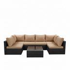 MMW 7-piece Patio Furniture, Rattan Dining Set with Glass Coffee Table Multi Market World Inc.
