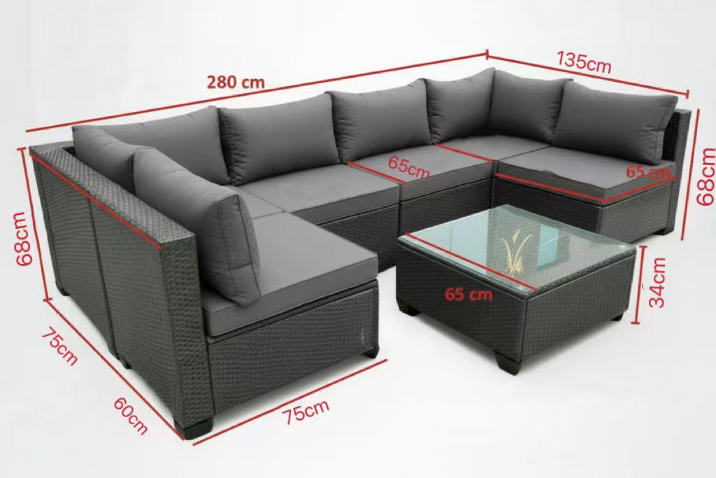 7-Piece Patio Sectional Sofa Set with Coffee Table, Dark Grey Woven Wicker, U-Shaped Outdoor Furniture with Extra Thick Cushions Multi Market World Inc.