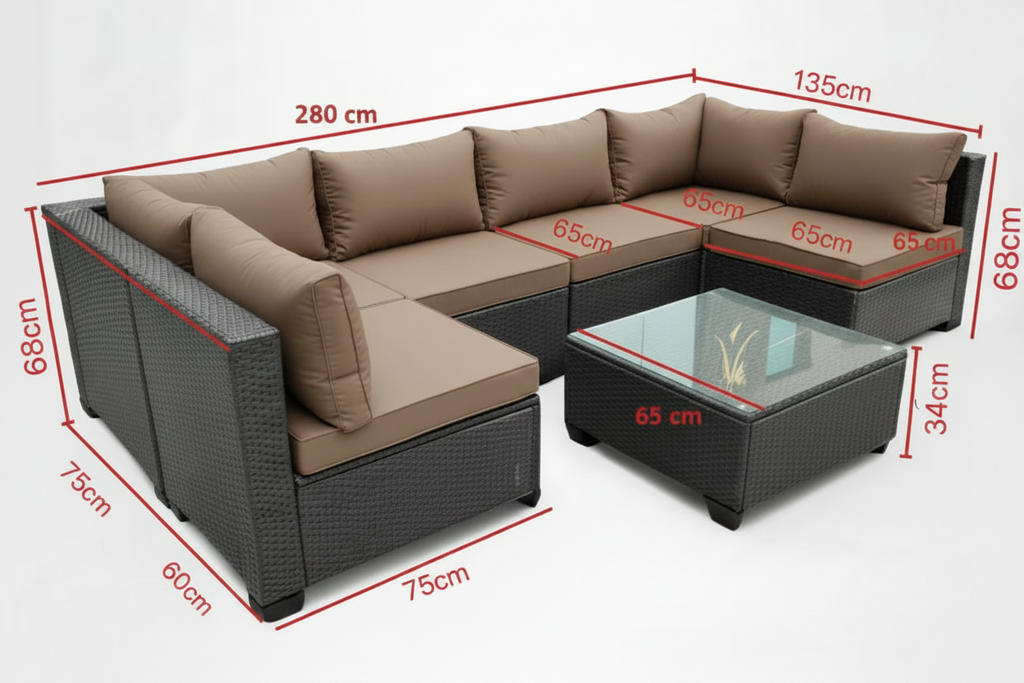 MMW 7-piece Patio Furniture, Rattan Dining Set with Glass Coffee Table Multi Market World Inc.
