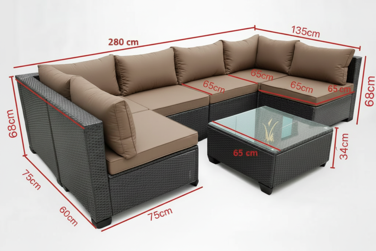 MMW 7-piece Patio Furniture, Rattan Dining Set with Glass Coffee Table Multi Market World Inc.