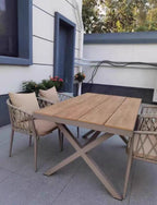 7-Piece Aluminum Patio Dining Set, 150cm Teak-Style Table & 6 Rope-Woven Chairs Multi Market World Inc.