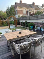 7-Piece Aluminum Patio Dining Set, 150cm Teak-Style Table & 6 Rope-Woven Chairs Multi Market World Inc.