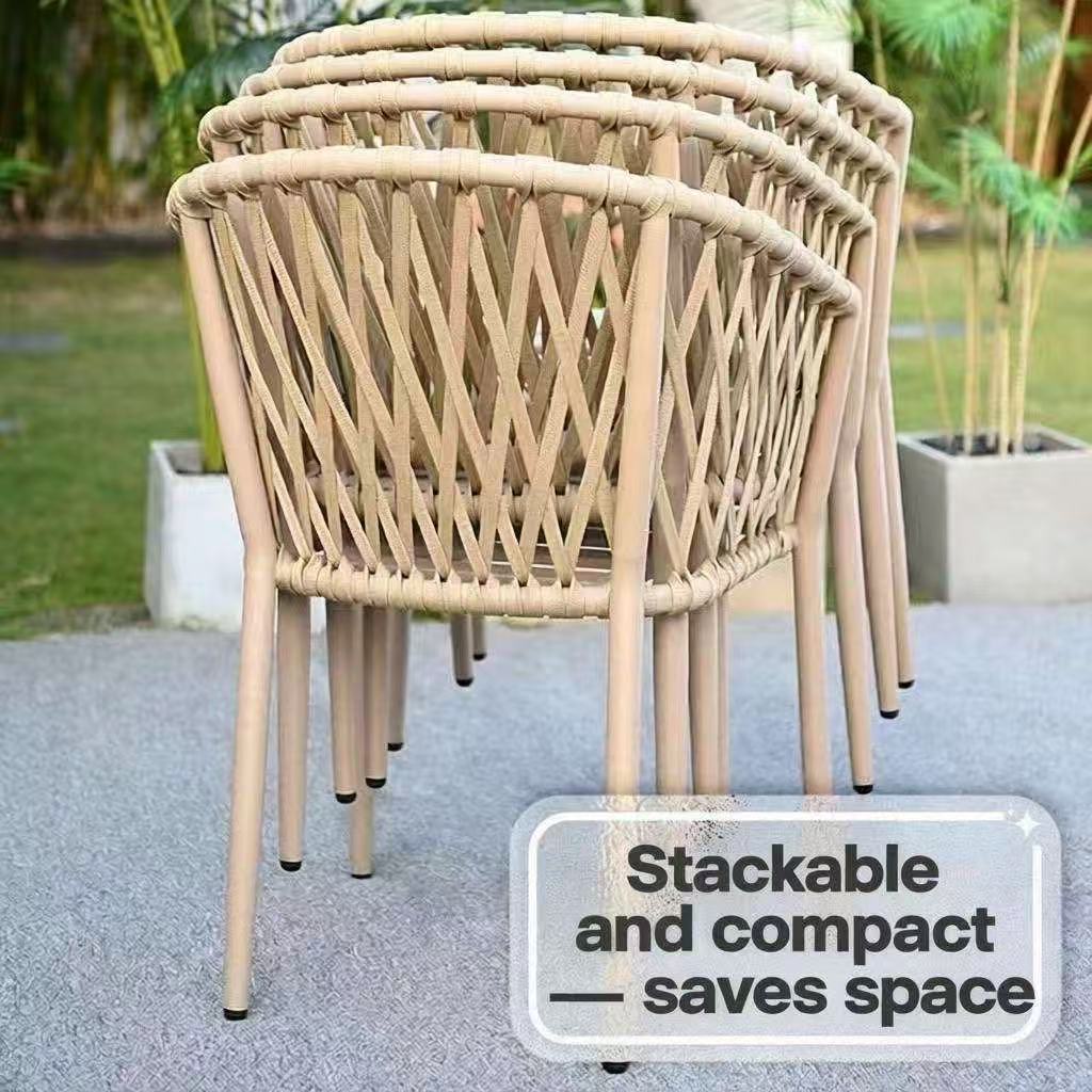 7-Piece Aluminum Patio Dining Set, 150cm Teak-Style Table & 6 Rope-Woven Chairs Multi Market World Inc.