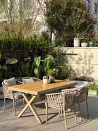 7-Piece Aluminum Patio Dining Set, 150cm Teak-Style Table & 6 Rope-Woven Chairs Multi Market World Inc.