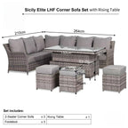 9-Seater Grey Rattan Garden Aluminum Patio Dining Set, with Glass Top Table Multi Market World Inc.