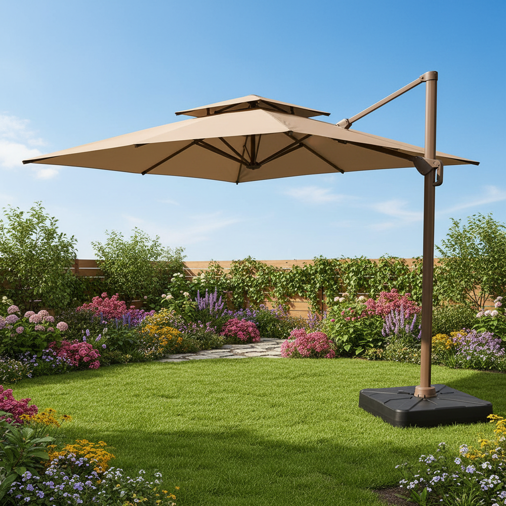 10 FT Heavy Duty Cantilever Patio Umbrella with Weighted Base, 3-Tier Windproof Offset Design Multi Market World Inc.