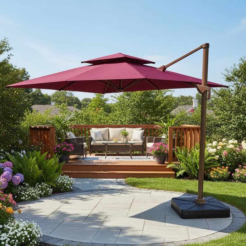 10 FT Heavy Duty Cantilever Patio Umbrella with Weighted Base, 3-Tier Windproof Offset Design Multi Market World Inc.