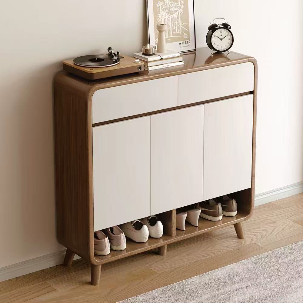 Shoe Storage Cabinet with Drawers - Walnut & Cream Multi Market World Inc.