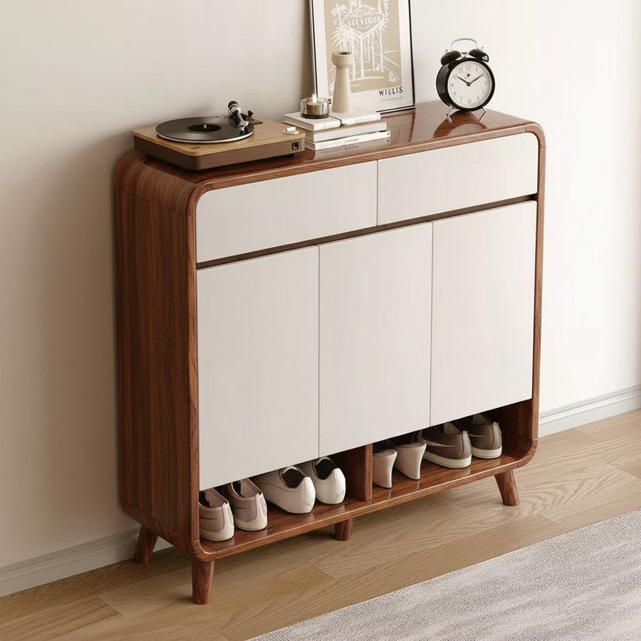 Shoe Storage Cabinet with Drawers - Walnut & Cream Multi Market World Inc.