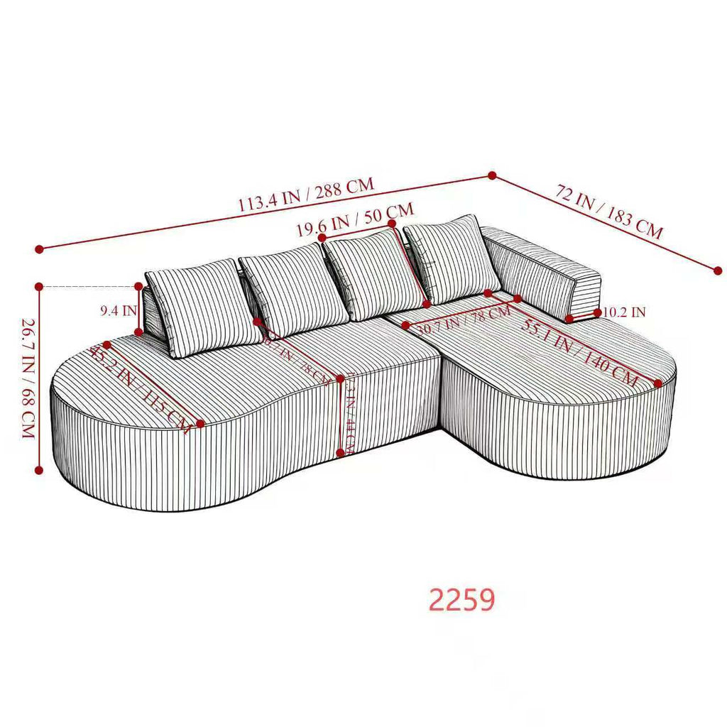 Multi Market World Boneless Corduroy Sectional Sofa, Curved Cloud Sofa Multi Market World Inc.