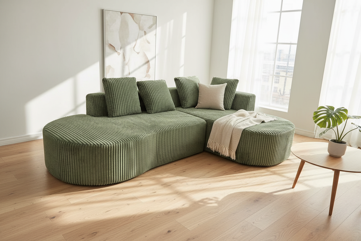Multi Market World Boneless Corduroy Sectional Sofa, Curved Cloud Sofa Multi Market World Inc.