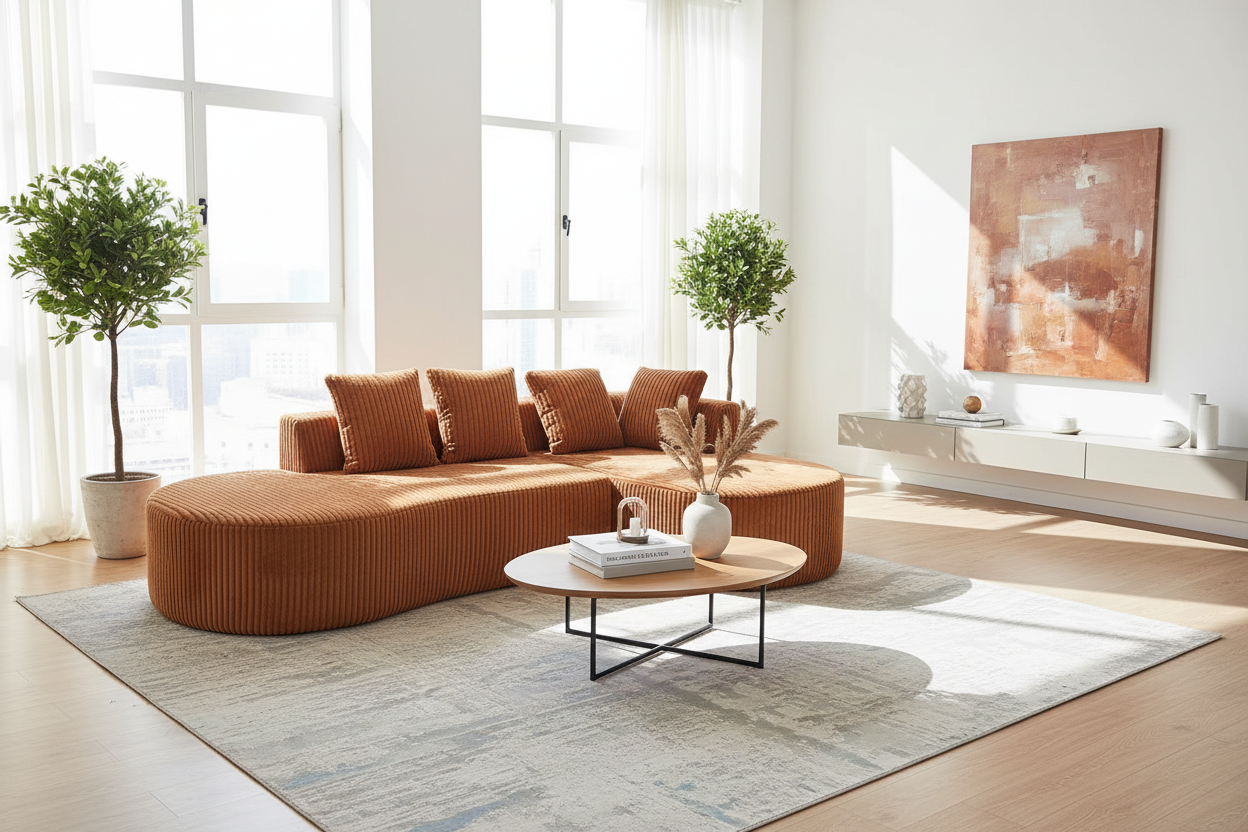 Multi Market World Boneless Corduroy Sectional Sofa, Curved Cloud Sofa Multi Market World Inc.