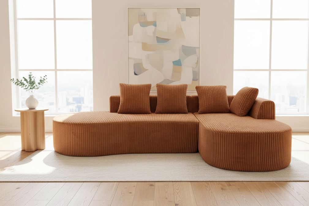 Multi Market World Boneless Corduroy Sectional Sofa, Curved Cloud Sofa Multi Market World Inc.