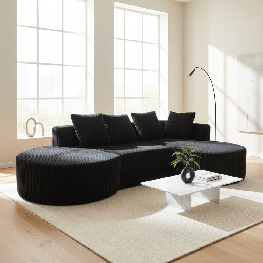 Multi Market World Boneless Corduroy Sectional Sofa, Curved Cloud Sofa Multi Market World Inc.
