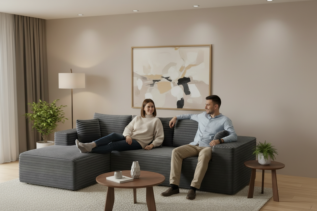 106” Cloud Sectional Couch - Modular Corduroy L-Shaped Sofa - Boneless Deep Seat Couch with Chaise - No Assembly Required Multi Market World Inc.