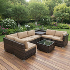 8-Piece Outdoor Rattan Sectional Sofa Set,  6-Seater Modular Wicker Patio Furniture with Corner Storage Box and Glass Top Coffee Table Multi Market World Inc.
