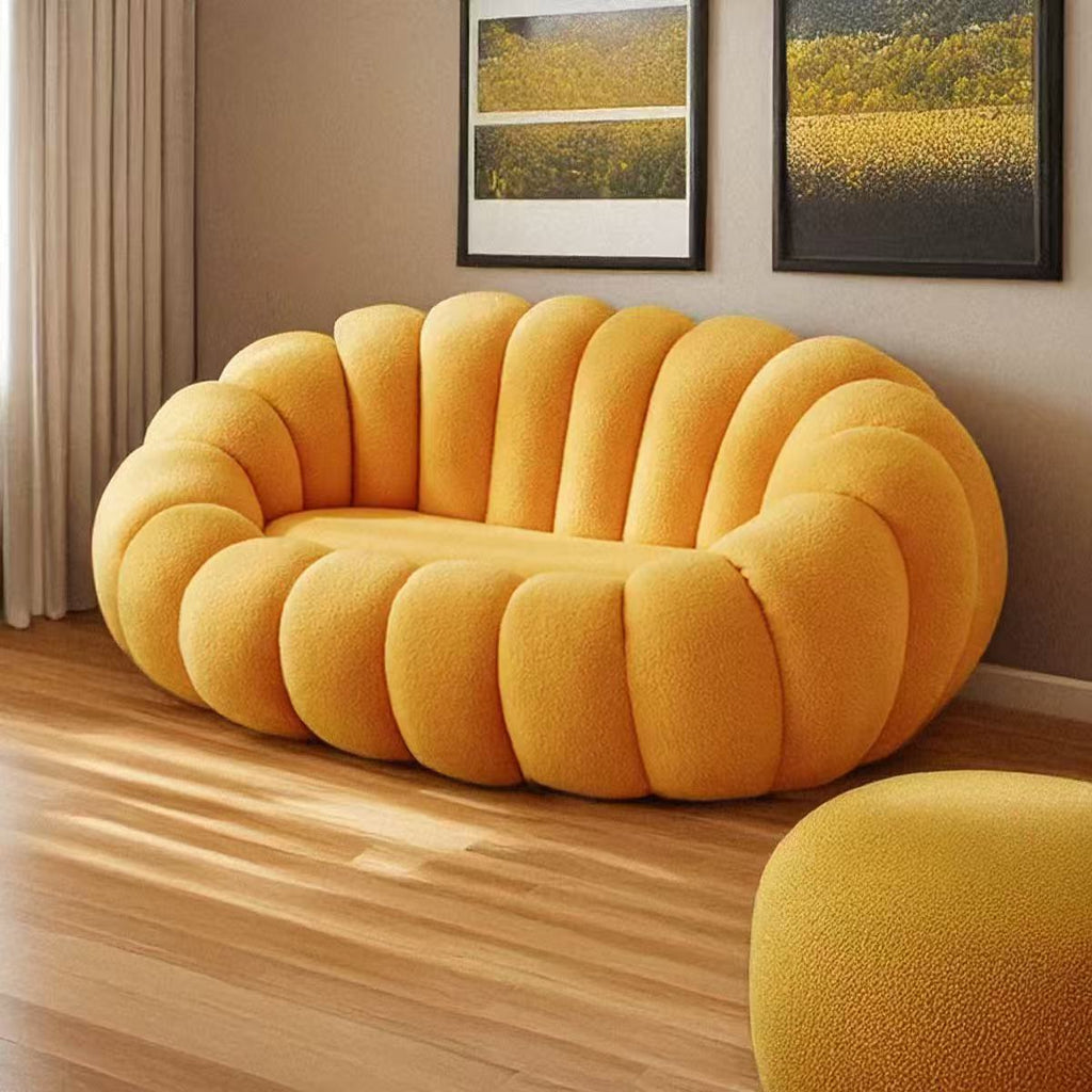 Pumpkin Sofa Chair For Two People, Heavy Duty Frame Wool Chair, Cloud Loveseat, No Assemble Needed, Orange Multi Market World Inc.