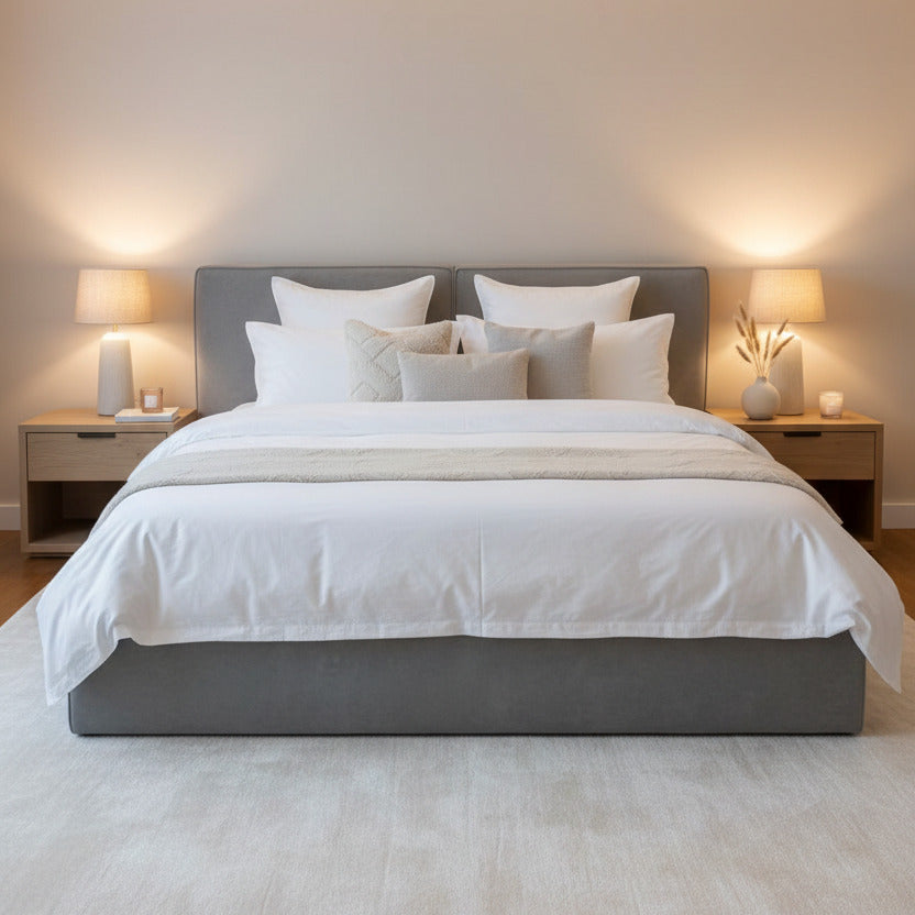 King Size Platform Bedframe with Split Cushion Backrest Multi Market World Inc.