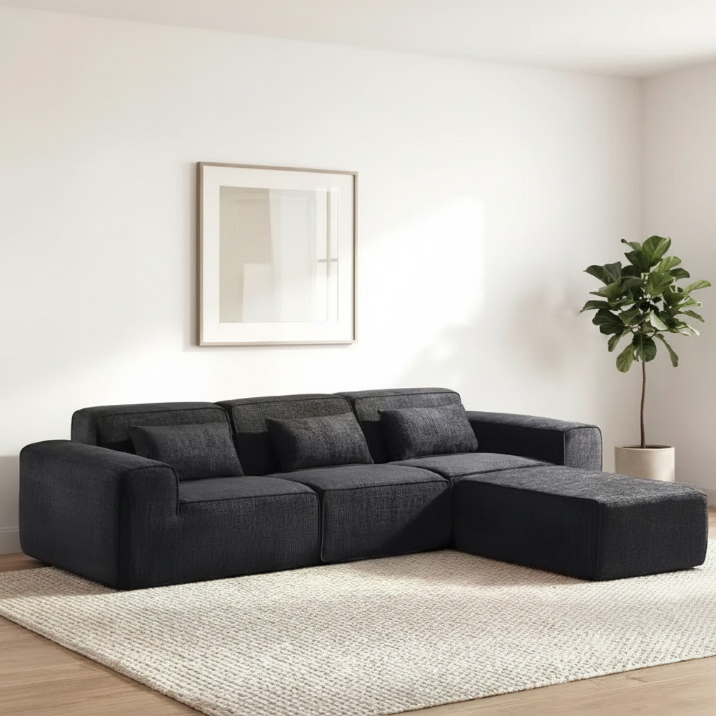 Modular Sectional Boness Sofa with Chaise, No-leg Couch, Dark Grey Multi Market World Inc.