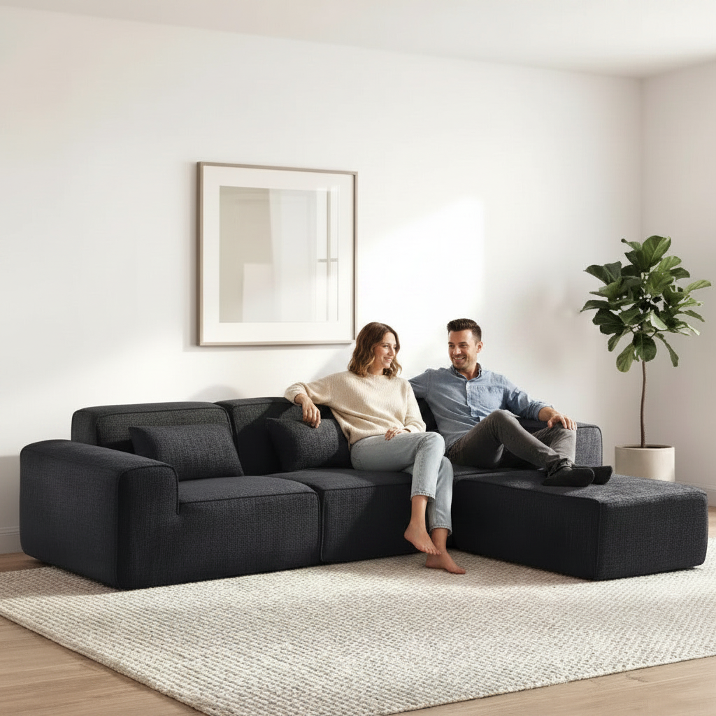 118" 4 Pieces Modular Sectional Boness Sofa with Chaise, No-leg Couch, Dark Grey Multi Market World Inc.