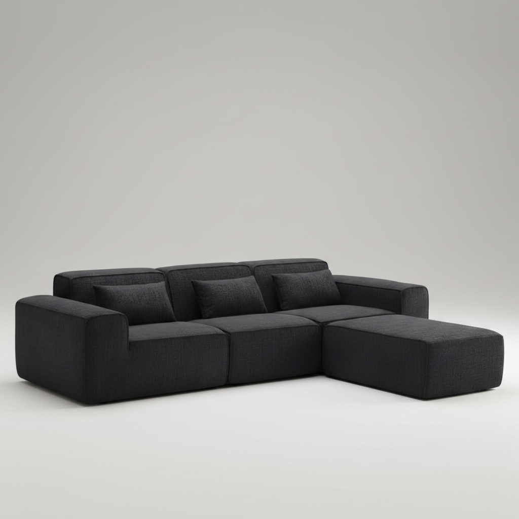 118" 4 Pieces Modular Sectional Boness Sofa with Chaise, No-leg Couch, Dark Grey Multi Market World Inc.
