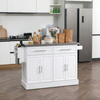 Rolling Kitchen Island with Storage and Stainless Steel Top, Kitchen Trolley with Drawers, Cabinets, Towel Rack Multi Market World Inc.