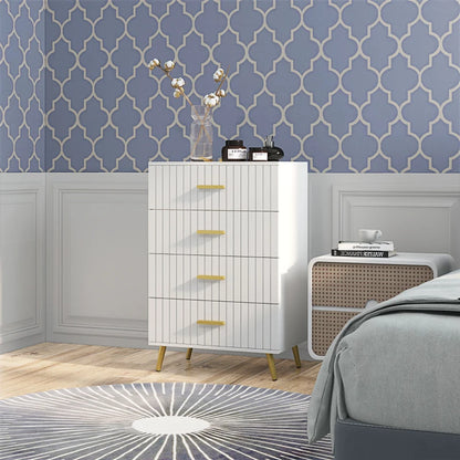 Drawer Cabinet, Drawer Chest for Bedroom, Chest of Drawers with Aluminium Legs and Gold Handles, White
