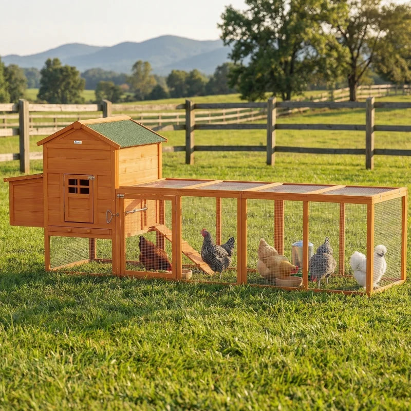 117" Extra Large Chicken Coop with Asphalt Roof, Wooden Hen House with Slide-out Tray, Quail Hutch with Nesting Box, Orange Multi Market World Inc.