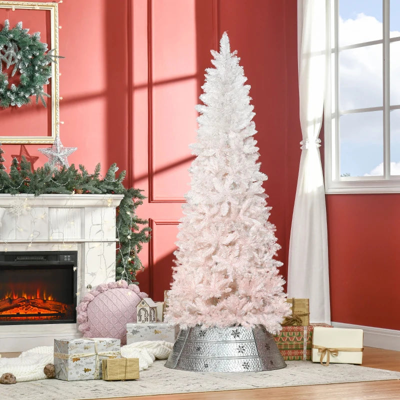 6ft Pencil Artificial Christmas Tree with Pine Realistic Branches, Auto Open, Pink and White