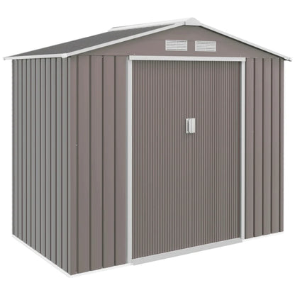 7' x 4' x 6' Garden Storage Shed Outdoor Patio Metal Tool Storage House w/ Foundation Kit and Double Doors Grey