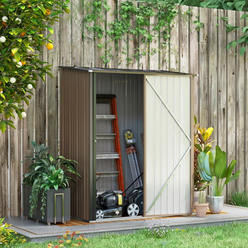 5' x 3' Outdoor Storage Shed, Steel Garden Shed with Single Lockable Door, Tool Storage Shed for Backyard, Brown Multi Market World Inc.