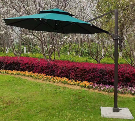 MMW 9Ft Outdoor Cantilever Umbrella, Solar Powered, LED Lights, Aluminum Umbrella 360° Rotation w/ Bluetooth Speakers for Patio, Backyard, Poolside, Lawn, Garden