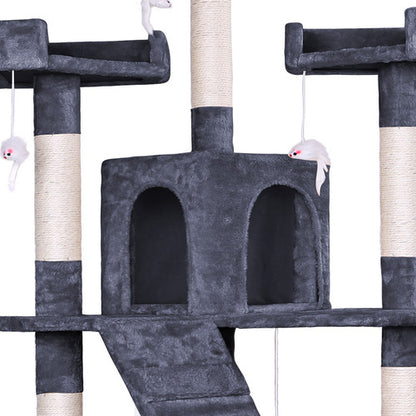 MMW Cat Tree Multi-Level With Two Condos, Perches, And Interactive Toys, Dark Grey