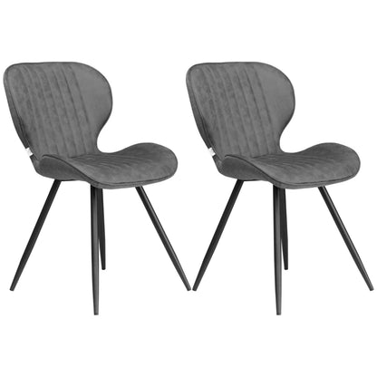 Mid-Century Dining Chairs Set of 2, Upholstered Accent Chairs, Armless Kitchen Chairs with Steel Legs for Living Room, Grey