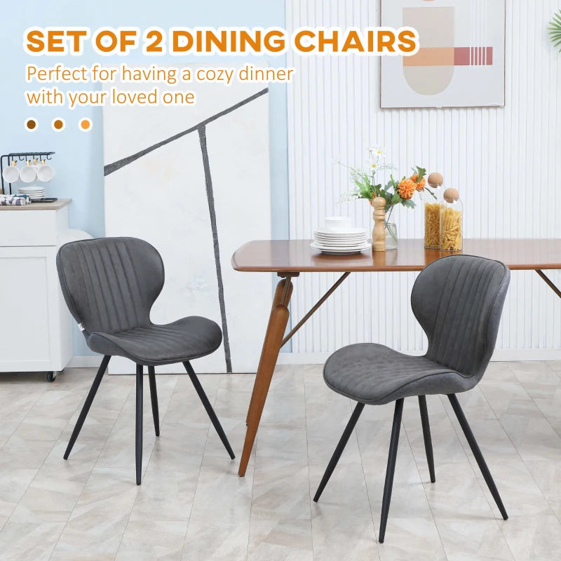Mid-Century Dining Chairs Set of 2, Upholstered Accent Chairs, Armless Kitchen Chairs with Steel Legs for Living Room, Grey